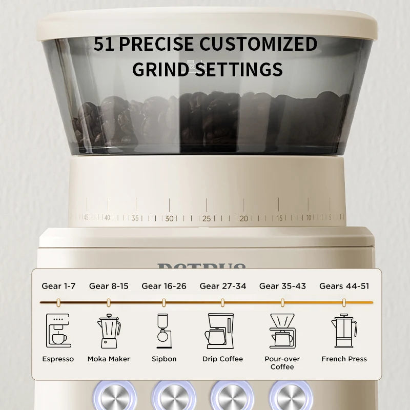 Electric Coffee Bean Grinder with 51 Precise Settings | Adjustable for Perfect Grind