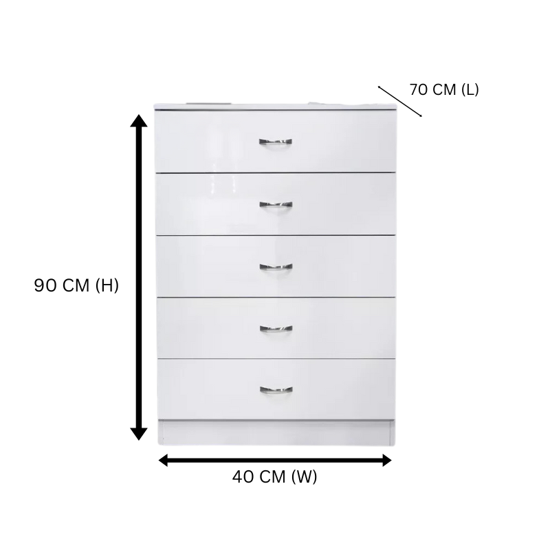 NNECN Drawer Chest | 5-Layer White Storage | With Bedside Table