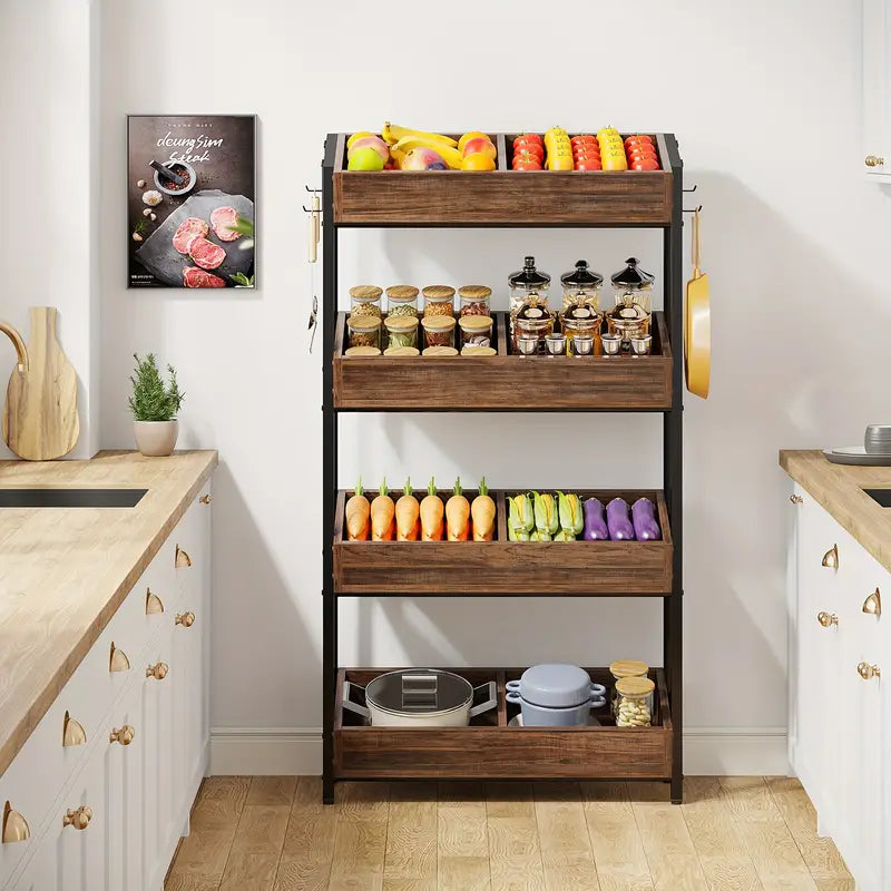 NNETMLT 4-Tier Wood Snack Rack Basket | Vintage Brown