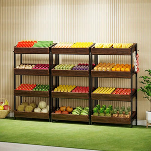 NNETMLT 4-Tier Wood Snack Rack Basket | Vintage Brown