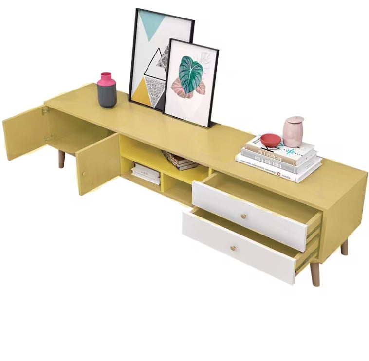 NNECN Wooden TV Cabinet | Two Doors & Two Drawers | Modern Storage Unit