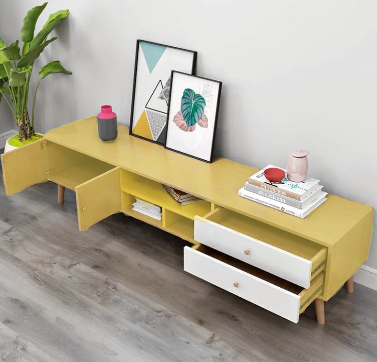 NNECN Wooden TV Cabinet | Two Doors & Two Drawers | Modern Storage Unit