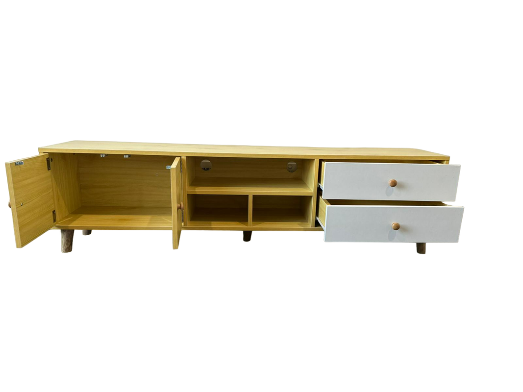 NNECN Wooden TV Cabinet | Two Doors & Two Drawers | Modern Storage Unit