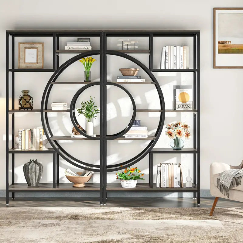 NNETMLT Industrial Bookcase | 8-Tier | 71" | Geometric Metal Frame
