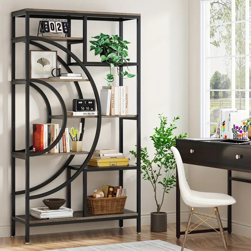NNETMLT Industrial Bookcase | 8-Tier | 71" | Geometric Metal Frame