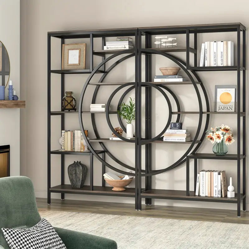 NNETMLT Industrial Bookcase | 8-Tier | 71" | Geometric Metal Frame