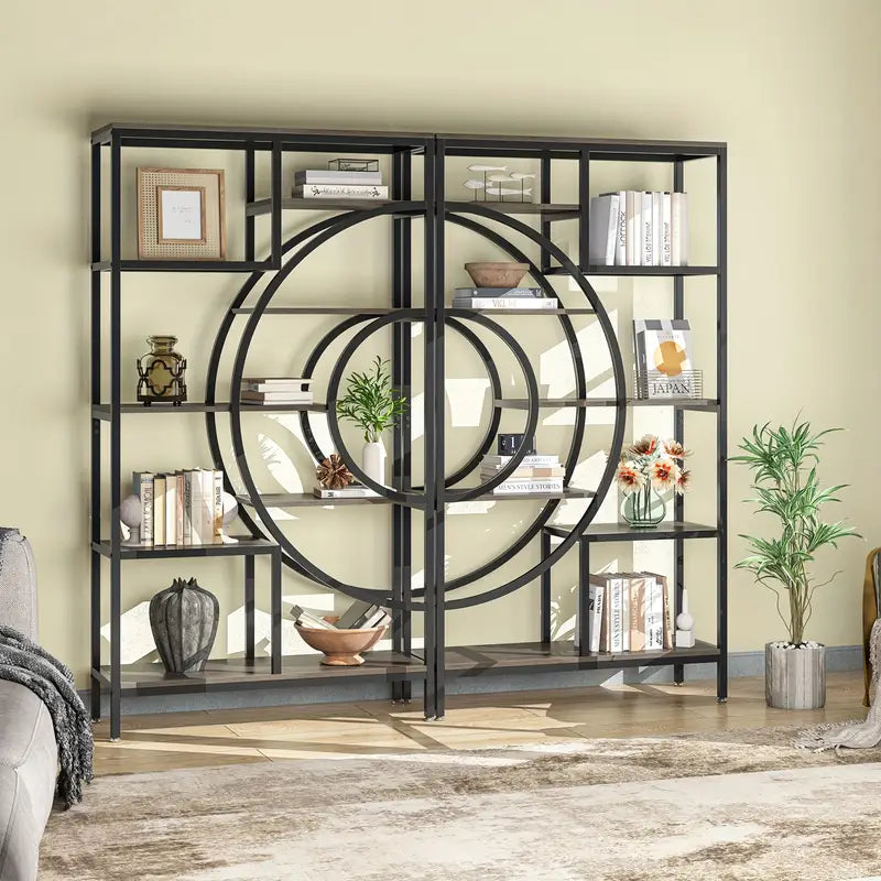 NNETMLT Industrial Bookcase | 8-Tier | 71" | Geometric Metal Frame