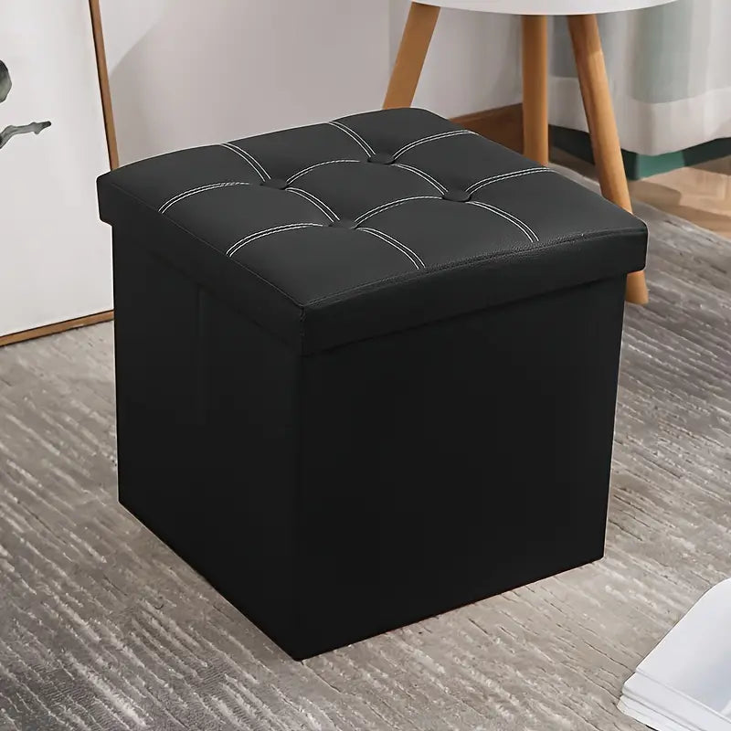NNETM Faux Leather Storage Ottoman | Black | 55L Capacity | Versatile Storage