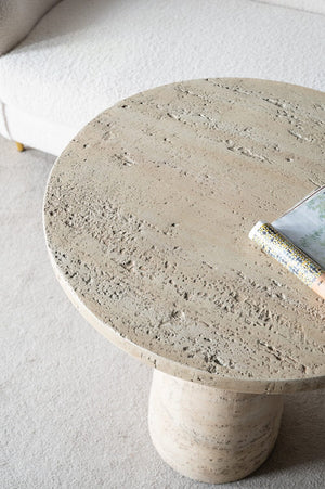 Logan Round Side Table | Cement Finish | Industrial Modern Accent Furniture