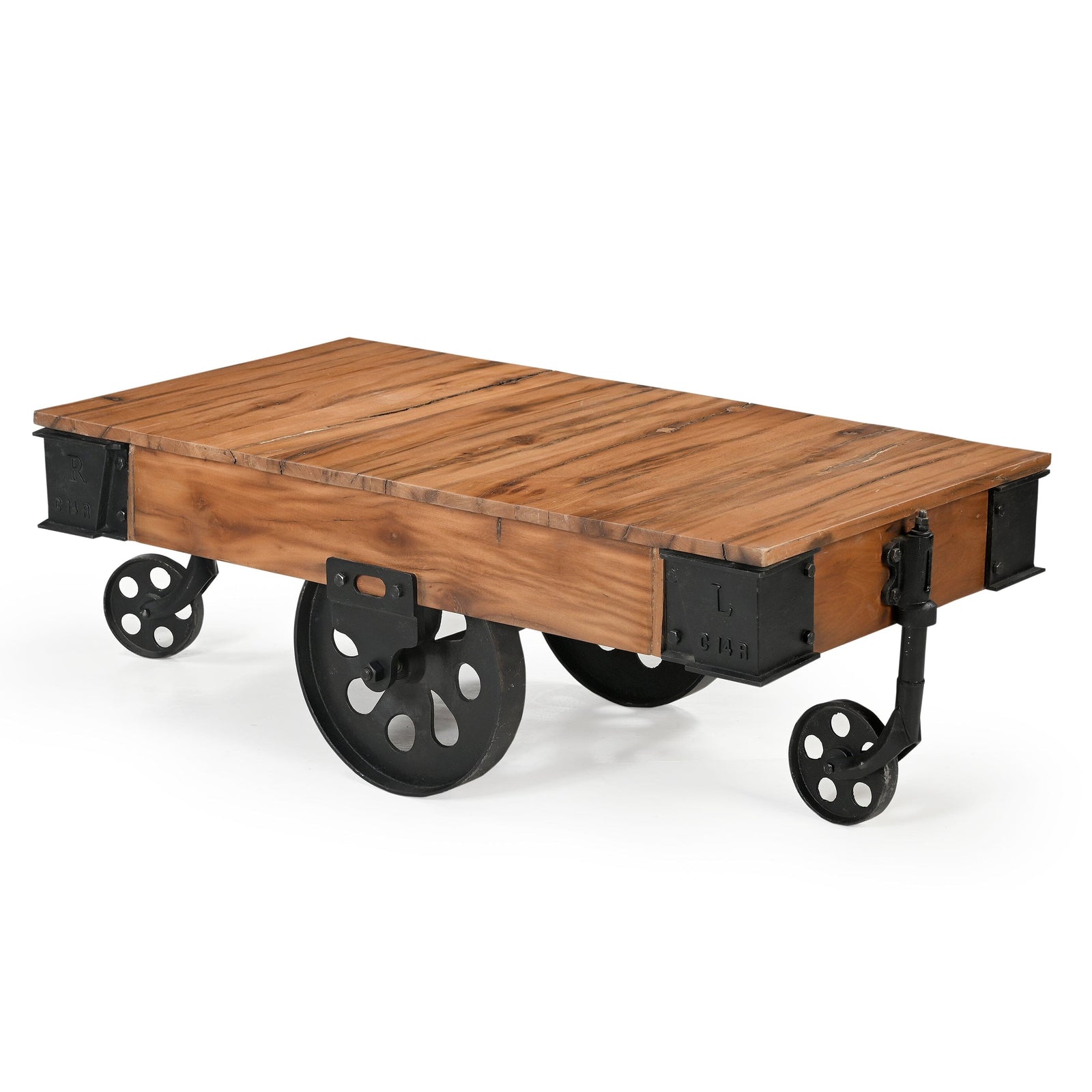 Old Railway Sleeper Industrial Cart Coffee Table | Vintage Style