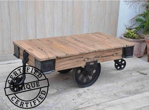 Old Railway Sleeper Industrial Cart Coffee Table | Vintage Style