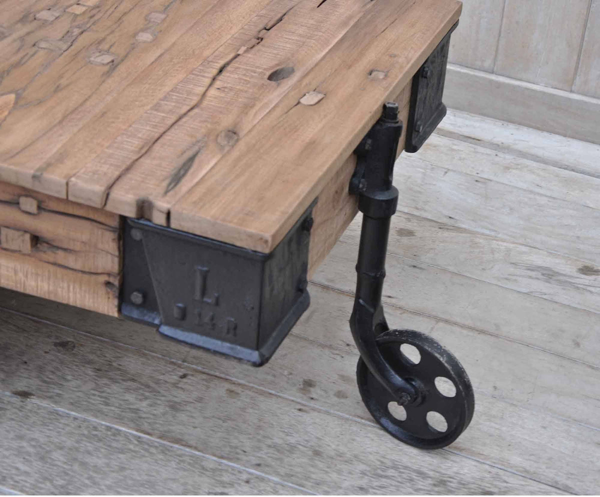 Old Railway Sleeper Industrial Cart Coffee Table | Vintage Style