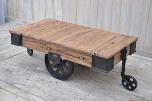 Old Railway Sleeper Industrial Cart Coffee Table | Vintage Style