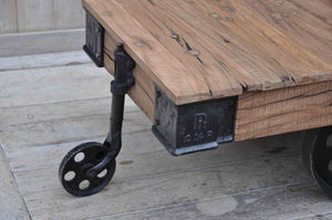 Old Railway Sleeper Industrial Cart Coffee Table | Vintage Style