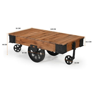 Old Railway Sleeper Industrial Cart Coffee Table | Vintage Style