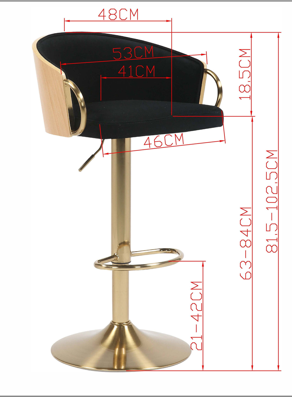 JENSEN GOLD GAS LIFT BAR STOOL | Adjustable Height | Gold Base