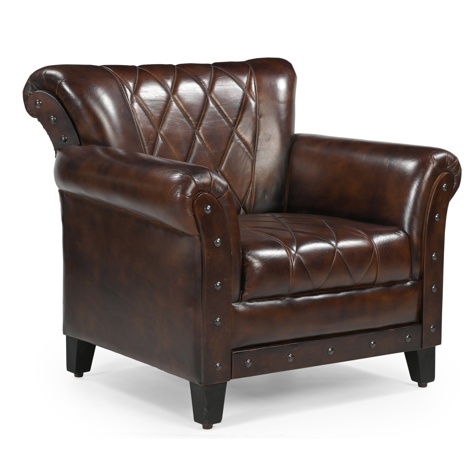 Studded Leather Armchair | Classic Accent Chair | Vintage Upholstered Seating