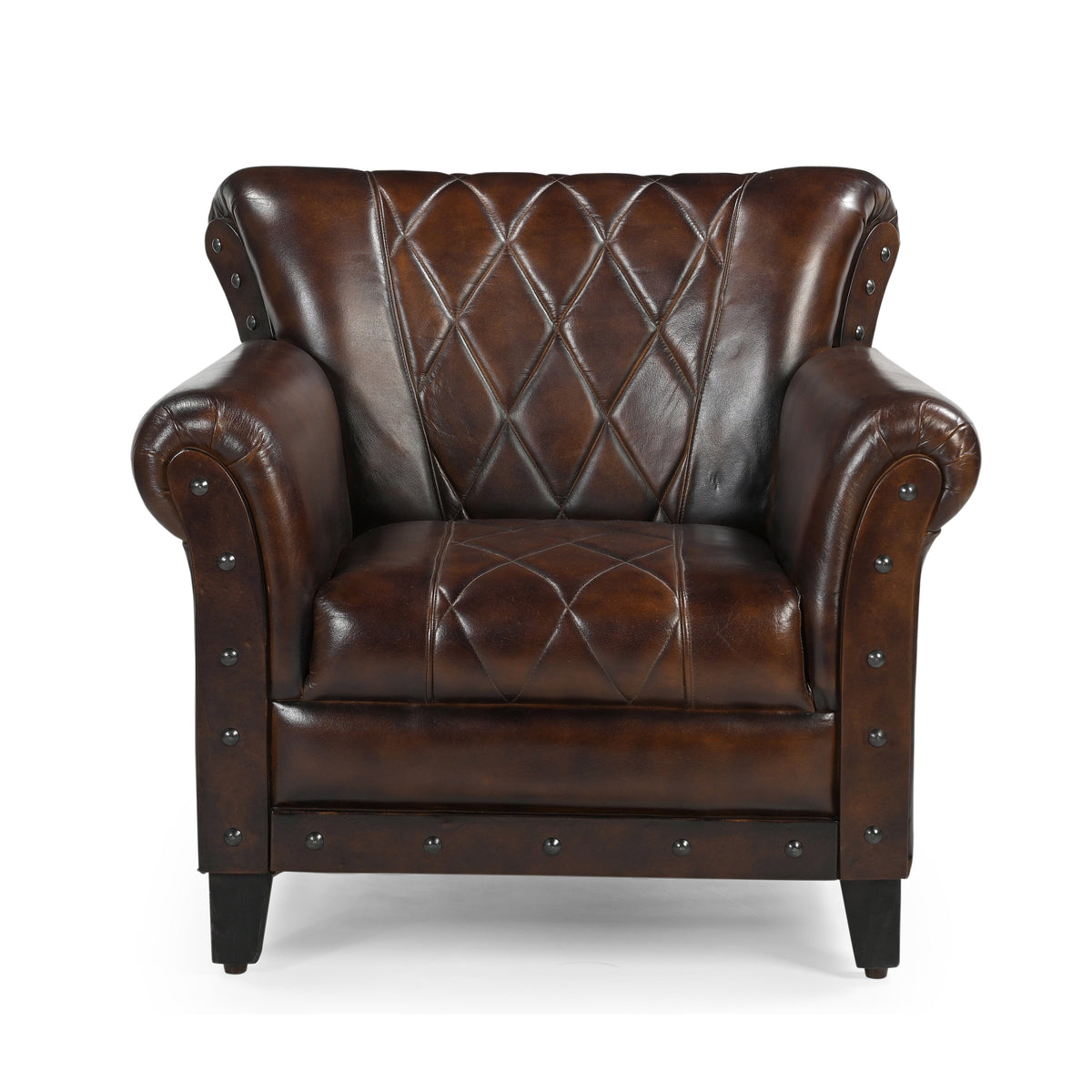 Studded Leather Armchair | Classic Accent Chair | Vintage Upholstered Seating