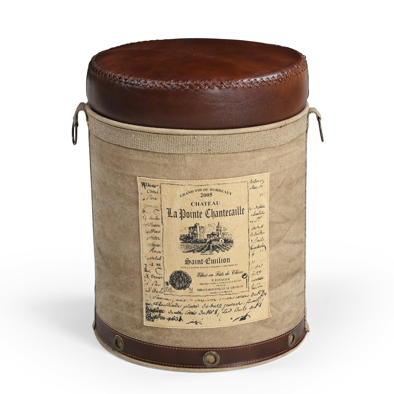 Cylindrical Chateau Ottoman | Elegant Upholstered Footstool | Classic Home Decor