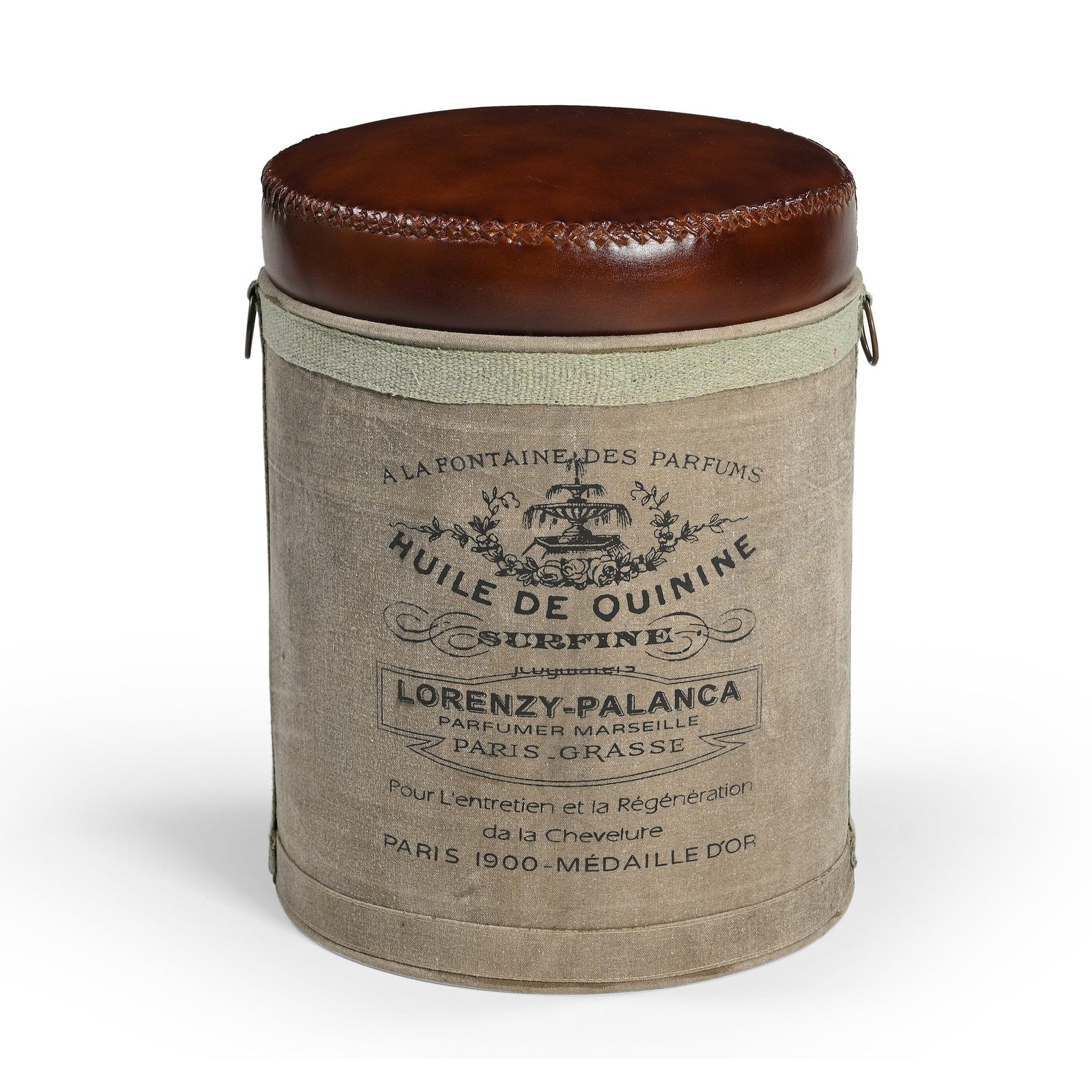 French Canvas Leather Perfume Ottoman