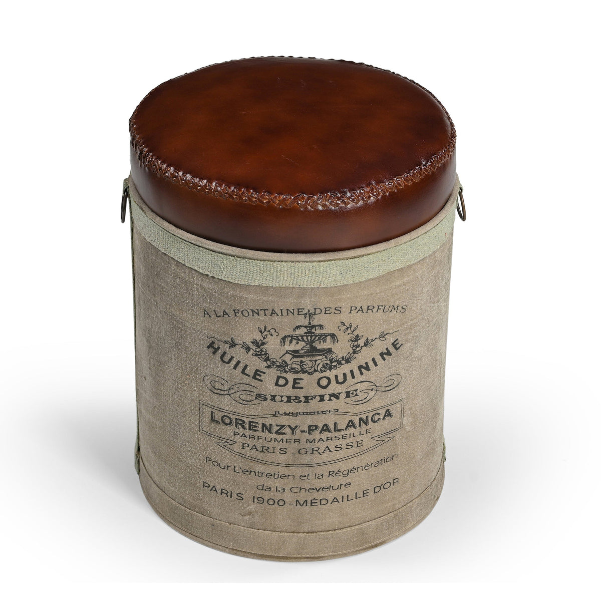 French Canvas Leather Perfume Ottoman