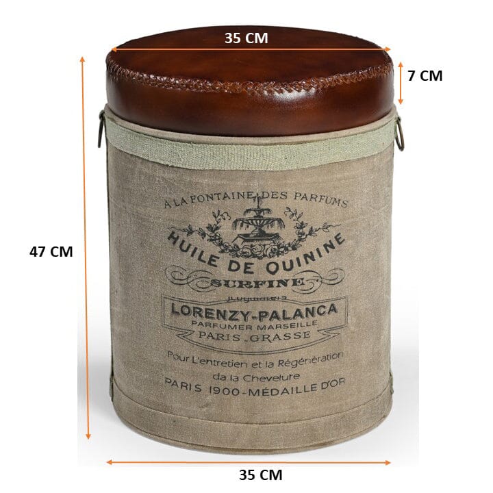 French Canvas Leather Perfume Ottoman