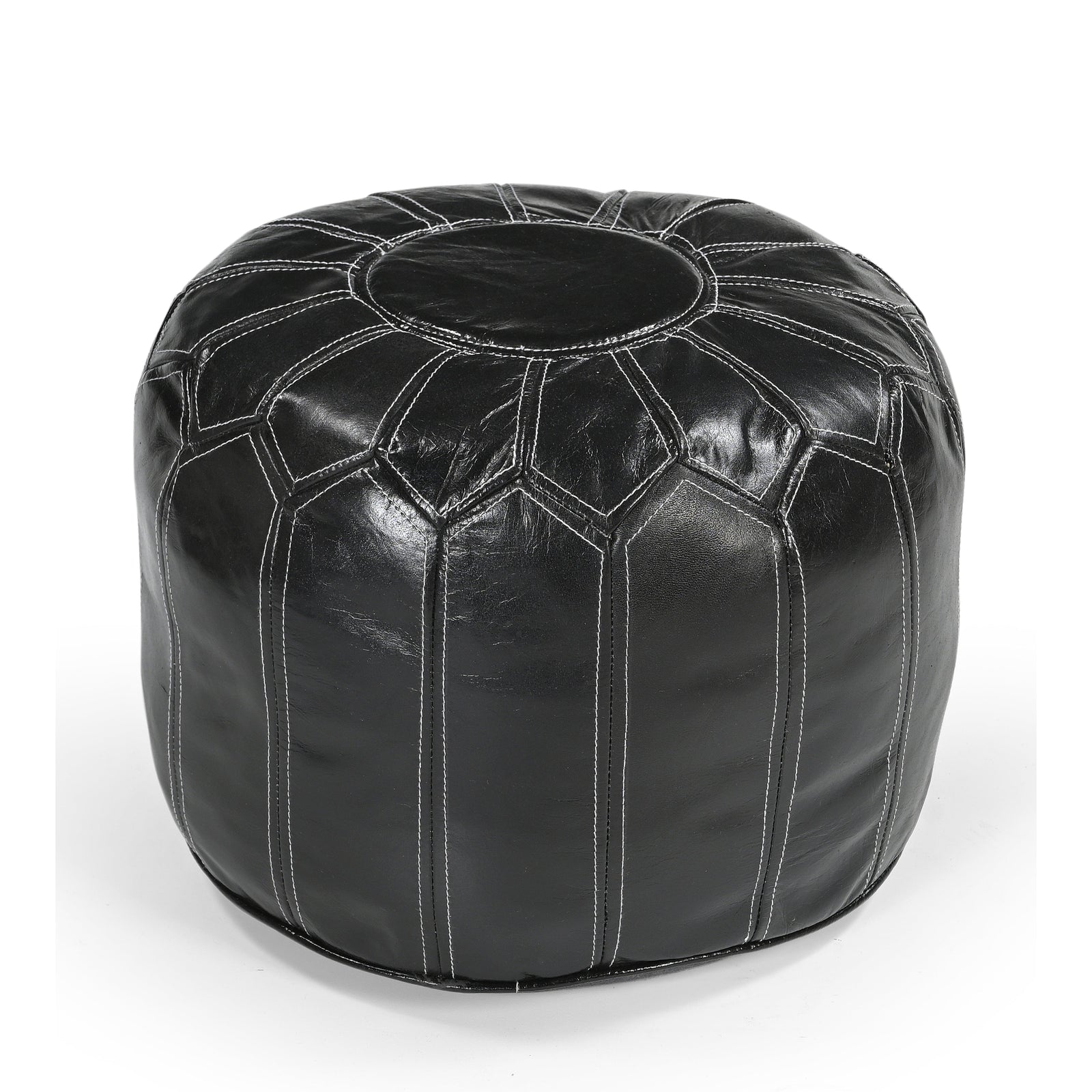 Moroccan Leather Ottoman | Black
