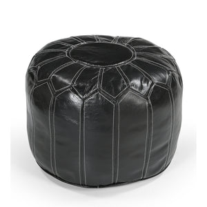 Moroccan Leather Ottoman | Black