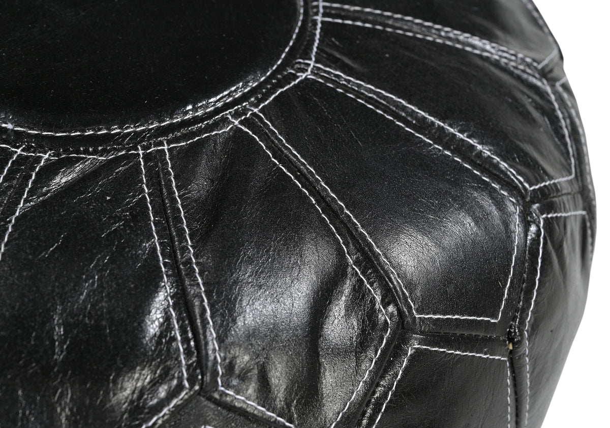 Moroccan Leather Ottoman | Black