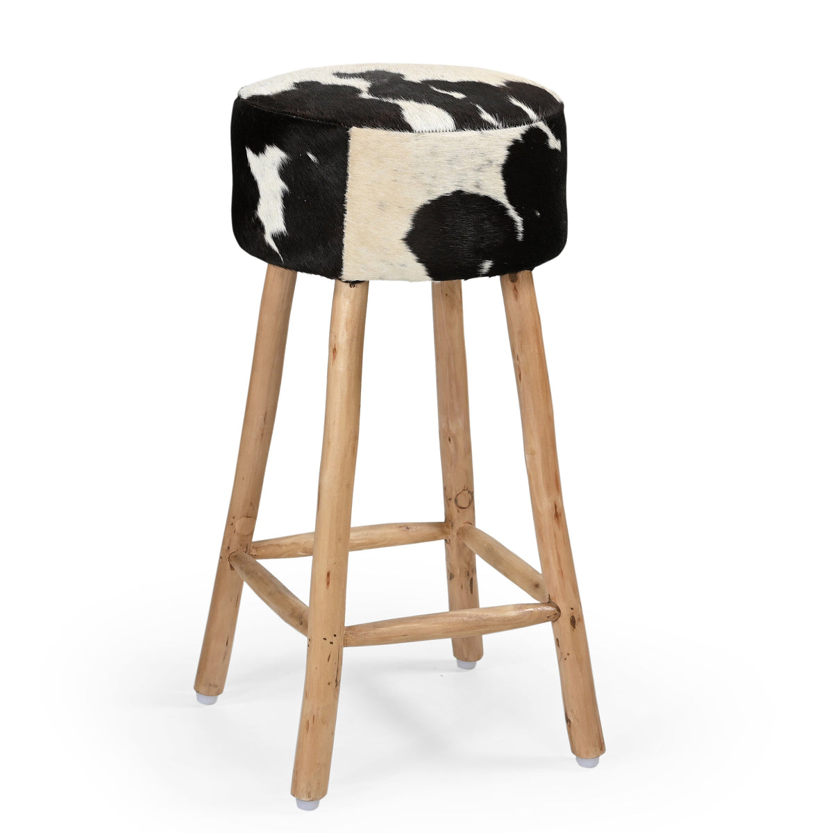 COWHIDE BAR STOOL | Backless | Sturdy Metal Frame | Natural Cowhide Upholstery