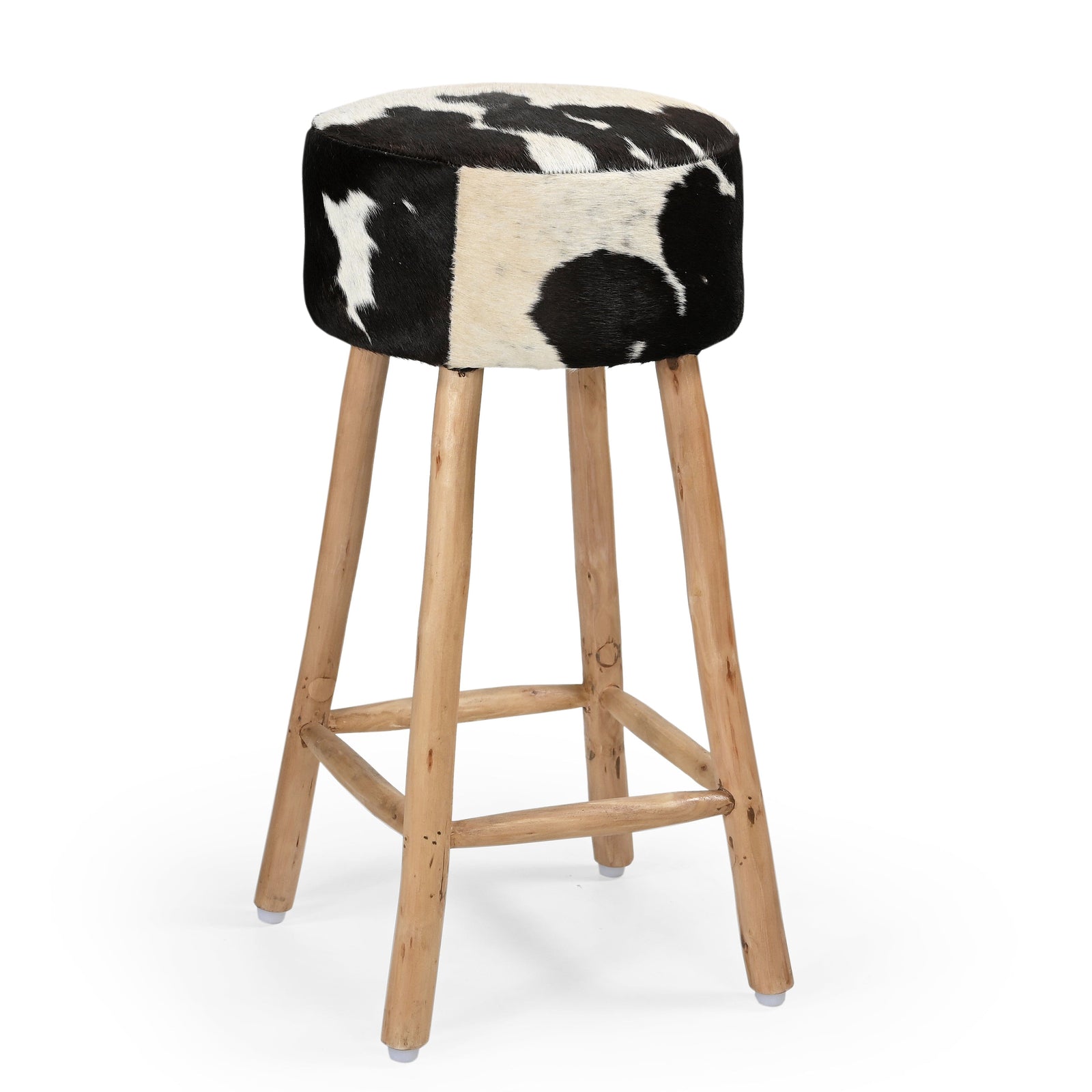 COWHIDE BAR STOOL | Backless | Sturdy Metal Frame | Natural Cowhide Upholstery