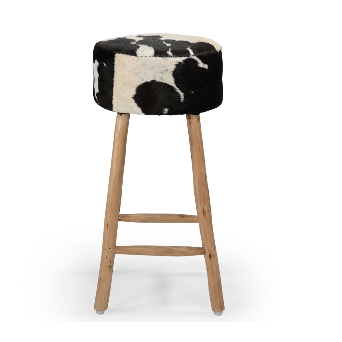 COWHIDE BAR STOOL | Backless | Sturdy Metal Frame | Natural Cowhide Upholstery