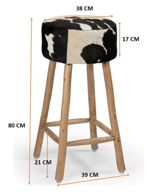 COWHIDE BAR STOOL | Backless | Sturdy Metal Frame | Natural Cowhide Upholstery