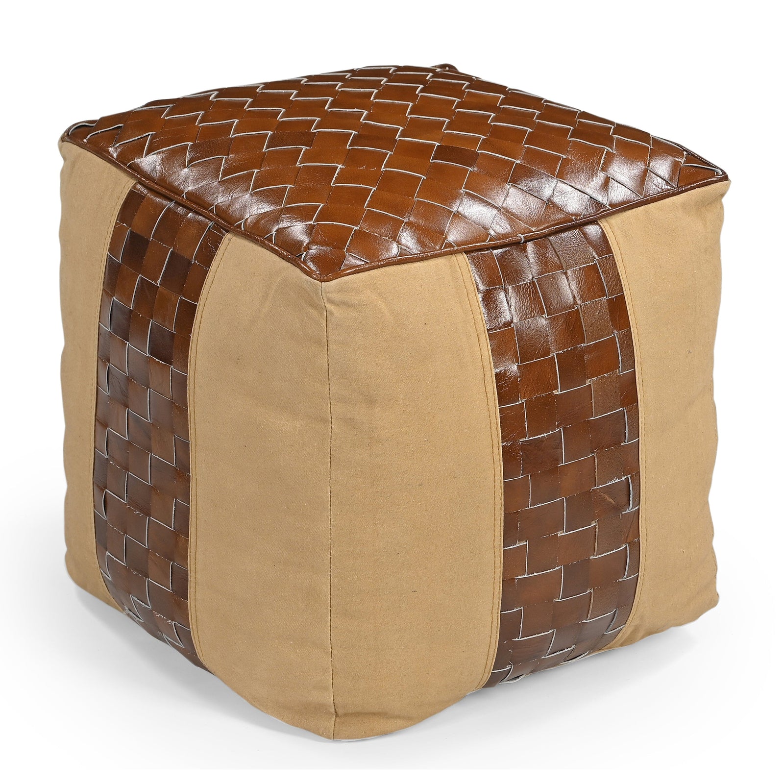 Genuine Leather & Canvas Ottoman