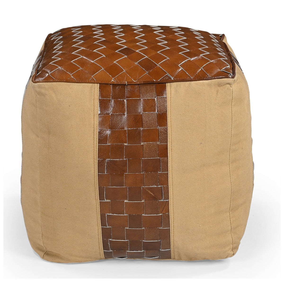 Genuine Leather & Canvas Ottoman