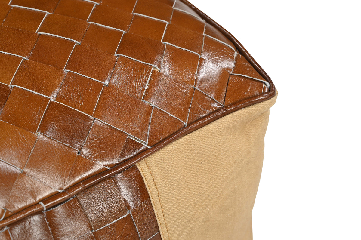 Genuine Leather & Canvas Ottoman