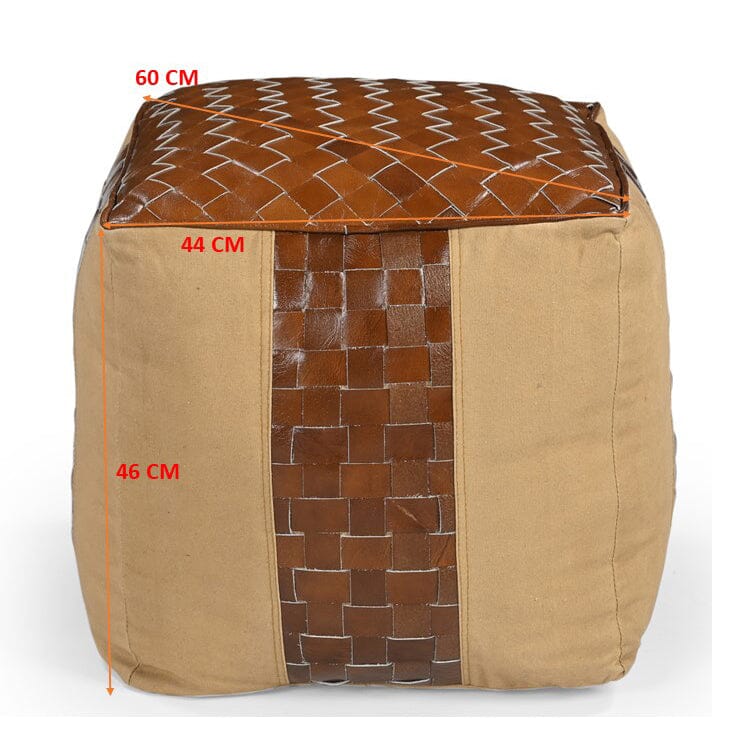 Genuine Leather & Canvas Ottoman