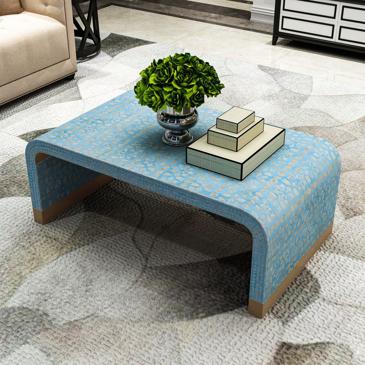 Mother of Pearl Mediterranean Breeze Low Profile Coffee Table | Serene Style
