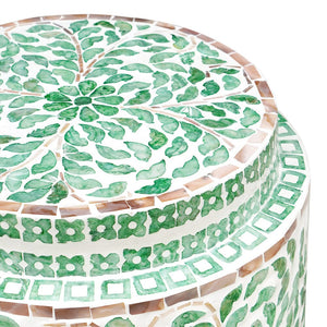 Miranda Cylinder Table/Stool | Turquoise Shell Inlay | Handmade Decorative Accent Piece