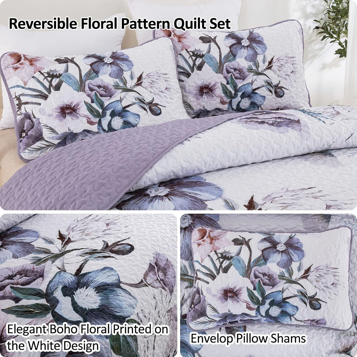 Romantic Wildflower Soft Cozy | 3 Pc Bedspread & Pillow Cover Set