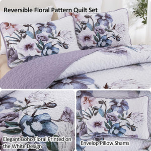 Romantic Wildflower Soft Cozy | 3 Pc Bedspread & Pillow Cover Set