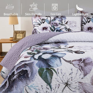 Romantic Wildflower Soft Cozy | 3 Pc Bedspread & Pillow Cover Set