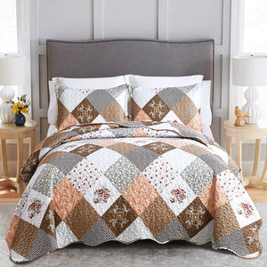 Gleaming Rust Brown Colo Patchwork | 3 Pc XL Bedspread & Pillow Cover Set