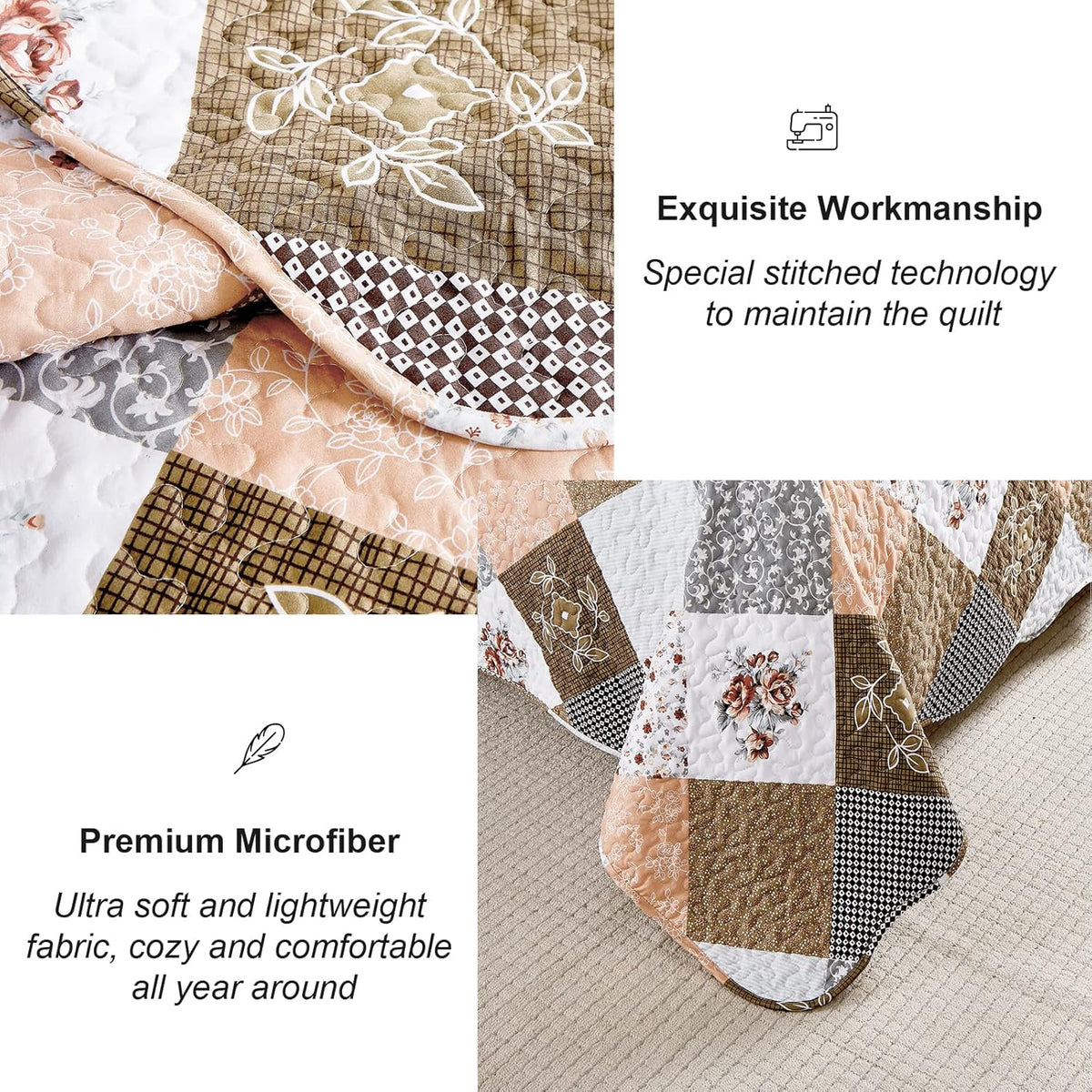 Gleaming Rust Brown Colo Patchwork | 3 Pc Bedspread & Pillow Cover Set