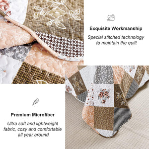 Gleaming Rust Brown Colo Patchwork | 3 Pc Bedspread & Pillow Cover Set