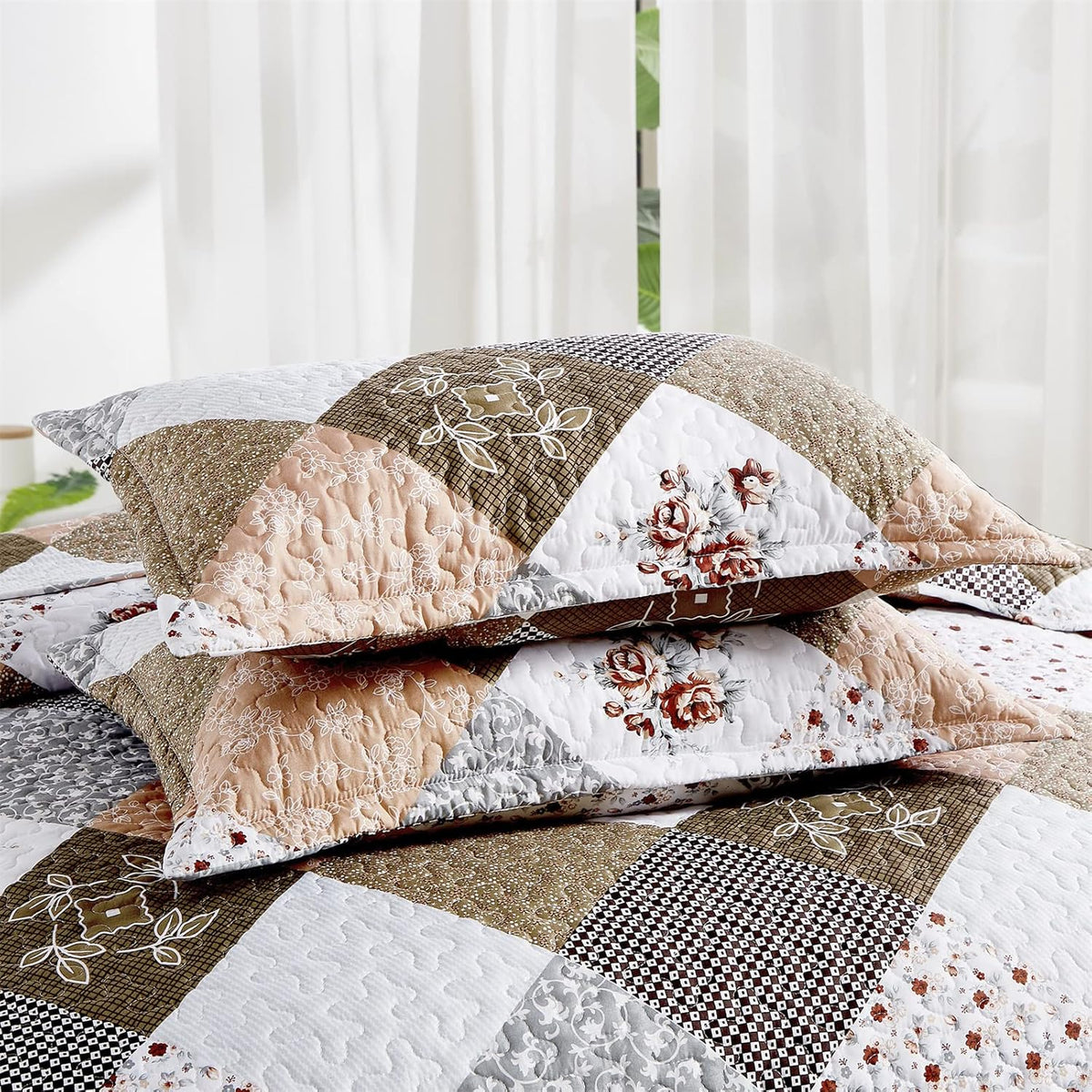 Gleaming Rust Brown Colo Patchwork | 3 Pc Bedspread & Pillow Cover Set