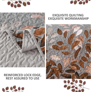 Gleaming Rust Grey Floral | 3 Pc Bedspread & Pillow Cover Set