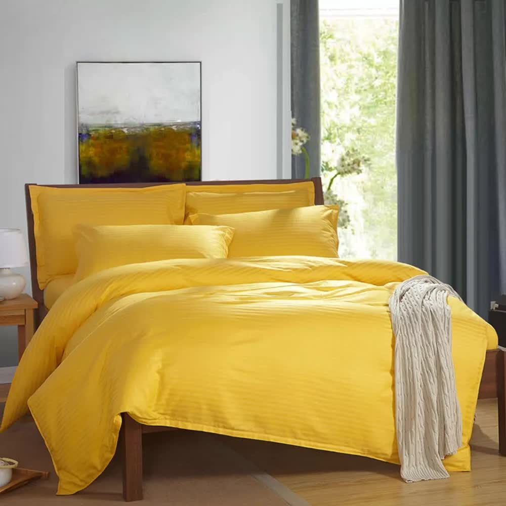 100% Cotton Premium Doona Duvet Quilt Cover Set with Soft Pillowcases | Yellow | Double