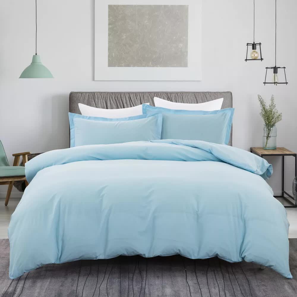 100% Cotton Premium Doona Duvet Quilt Cover Set with Soft Pillowcases | Aqua | Double