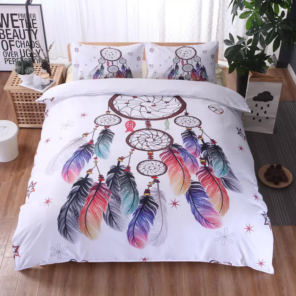 Dream Catcher Printed Duvet Cover Set with Matching Pillowcases | White | Double